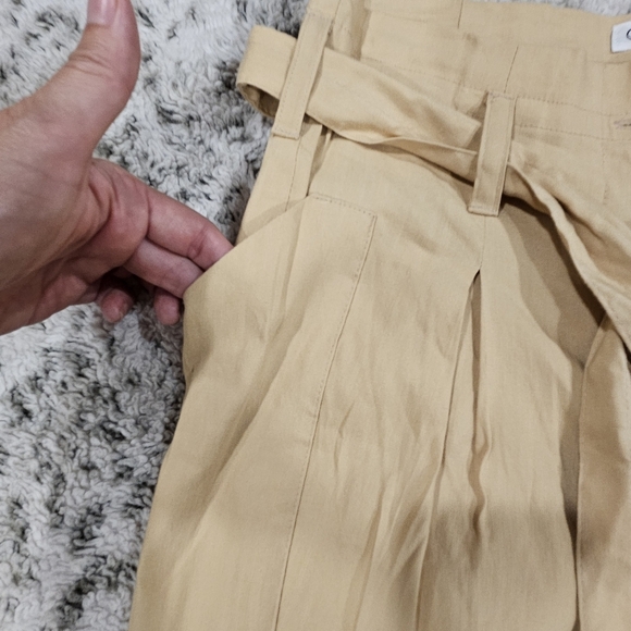Calvin Klein SZ 4 Tan Paperbag Pleated Linen Blend Pant W/Belt & Utility Pockets - Picture 9 of 13